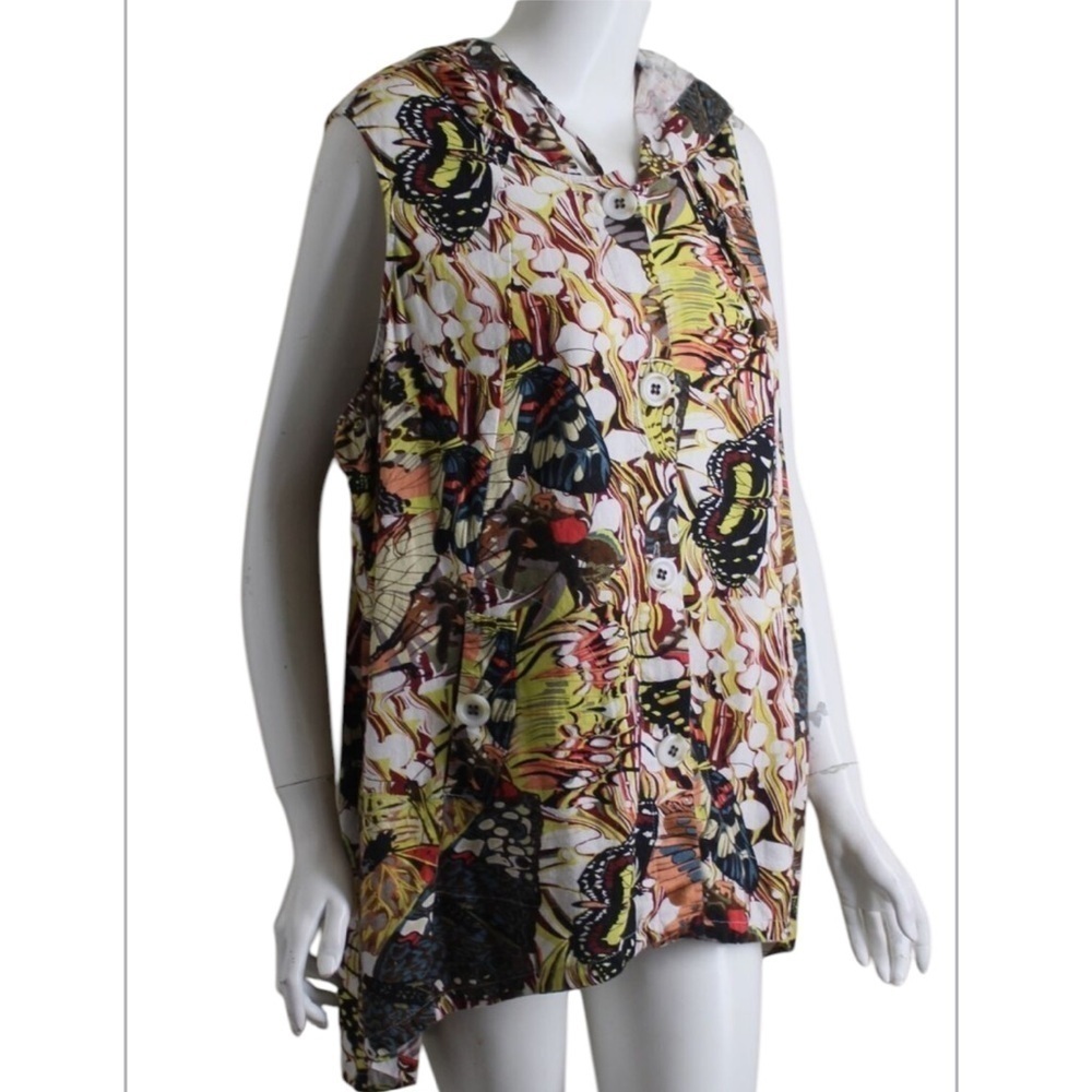 For Cynthia Linen Hooded Tunic  Butterfly Psychedelic Art To Wear 1X - Picture 11 of 12